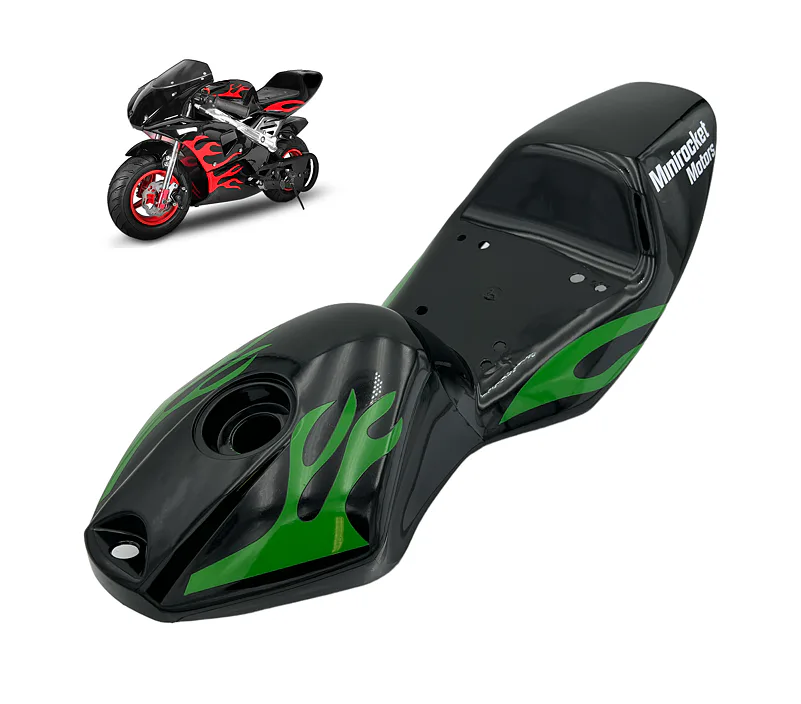 Kapotáž minibike PS77 černá + zelené plameny