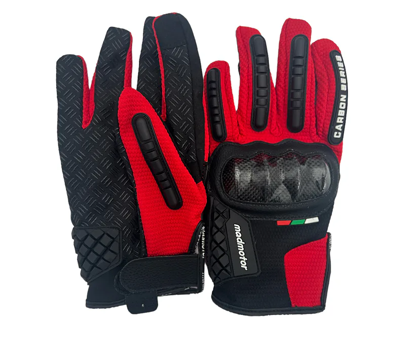 Dospělé rukavice Madmotor Carbon - červené