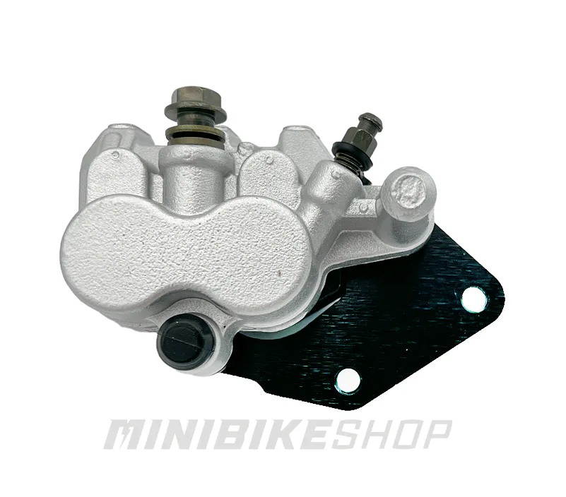 Predný brzdový strmeň pre PitBike, dvojpiestikový, strieborný
