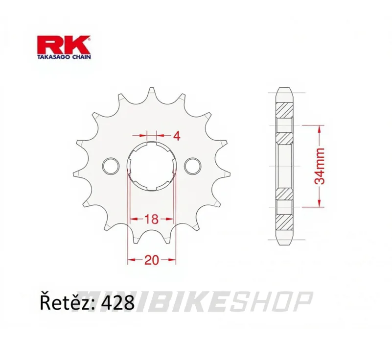Primárne ozubené koliesko RK 428H, 15z, 20 mm