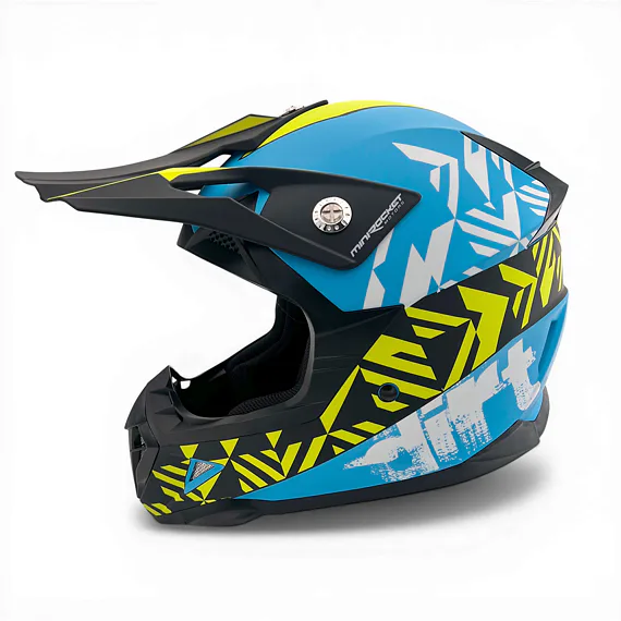Detská motokrosová prilba MiniRocket DIRT, Yellow Fluo/Blue