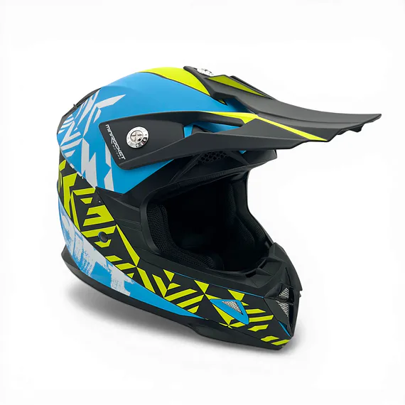 Detská motokrosová prilba MiniRocket DIRT, Yellow Fluo/Blue