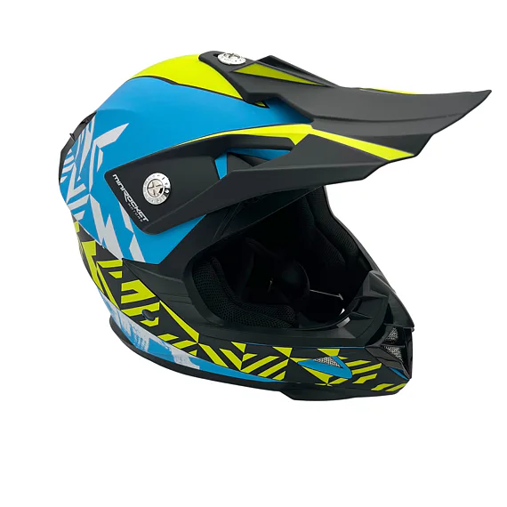 Detská motokrosová prilba MiniRocket DIRT, Yellow Fluo/Blue