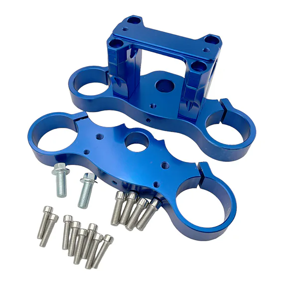 Okuliare vidlice na pitbike s objímkami CNC 45/48, modré