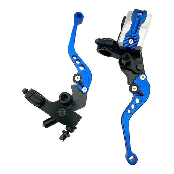 Kompletné sklopné CNC páčky na pitbike, modré - sada