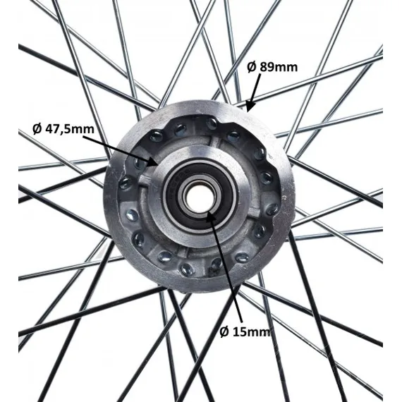 Predný ráfik na pitbike 14" (1.40-14), os 15 mm, strieborný stred